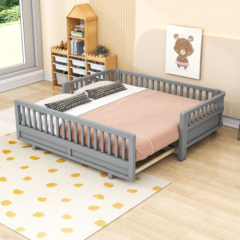 Lit plateforme en bois avec garde-corps, gris, Simple