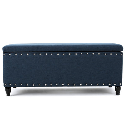 Navy Blue Fabric Storage With Dark Brown Birch Legs For Office, 18.2"D X 41.11"W 18.2"H In Study Bookcase Area,