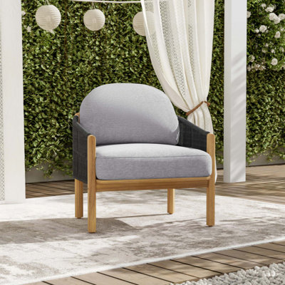 Fauteuil club d'extérieur en bois, corde avec coussin