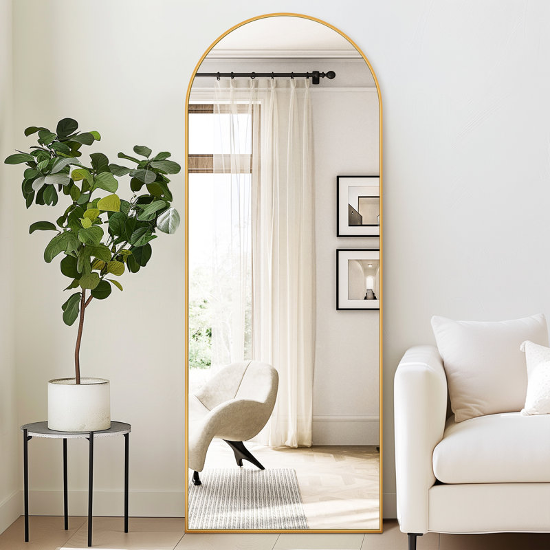 Miroir surdimensionné arqué en métal surdimensionné, 58 po x 18 po, Doré