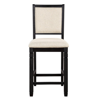 Chaises à hauteur de comptoir en bois noir, 2 pièces avec revêtement en tissu beige texturé