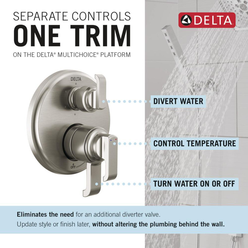 Tetra 17 Series 6-Setting Integrated Diverter Valve Trim Kit, Shower Faucet Diverter Kit, Lumicoat Stainless