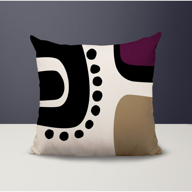 Oreiller carré réversible intérieur / extérieur Tobe Minimalist, H 15 po x l 15 po, Mauve / noir / blanc cassé