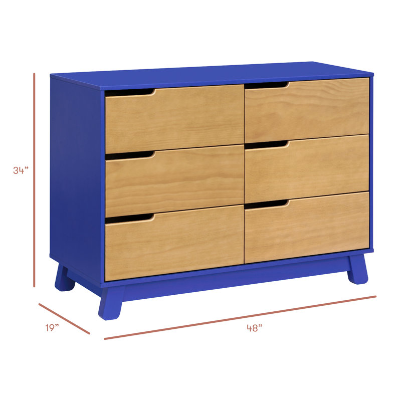 Hudson 6 Drawer 48" W Double Dresser, Cobalt/Honey