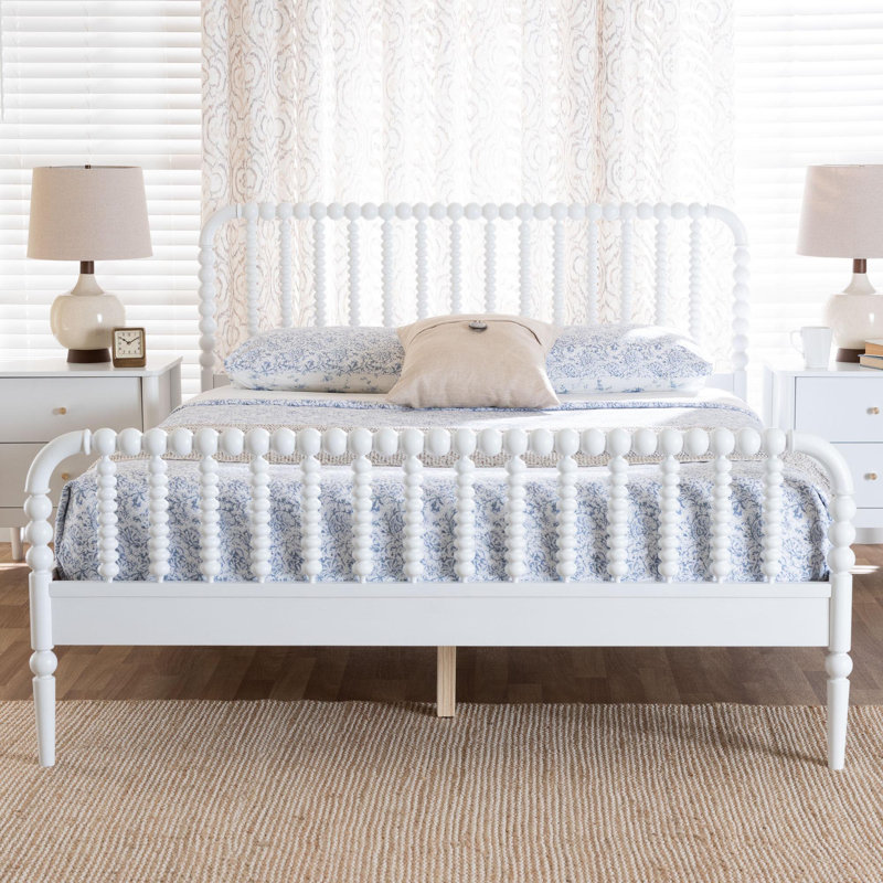 Lucera Mid-Century Bobbin Bed, White, Queen