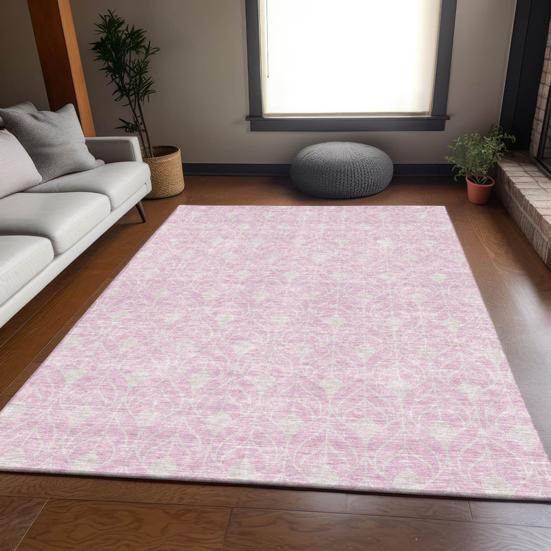 Premium Machine Washable Prisco Pink Rug, Rectangle 3' x 5'