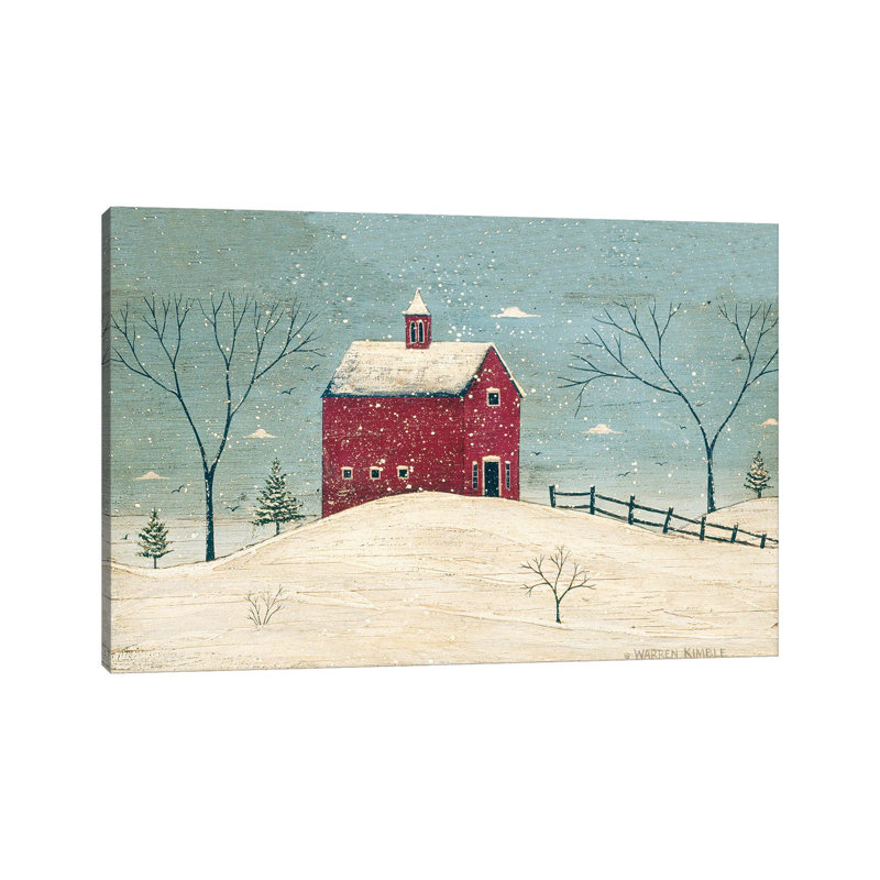 Grange en hiver - impression d'art mural, H 26 po x l 40 po, Toile tendue, Ne s’applique pas