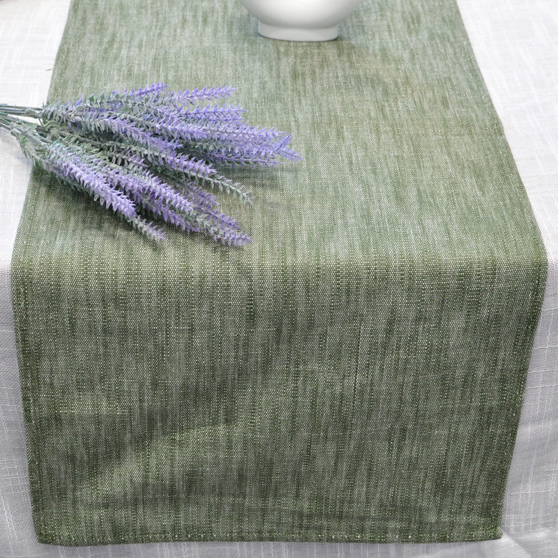 Cotton Table Runner With Decorative Stitched Edges, Dresser Scarf, Furniture Top Cover, 36" L x 0.2" D, Green