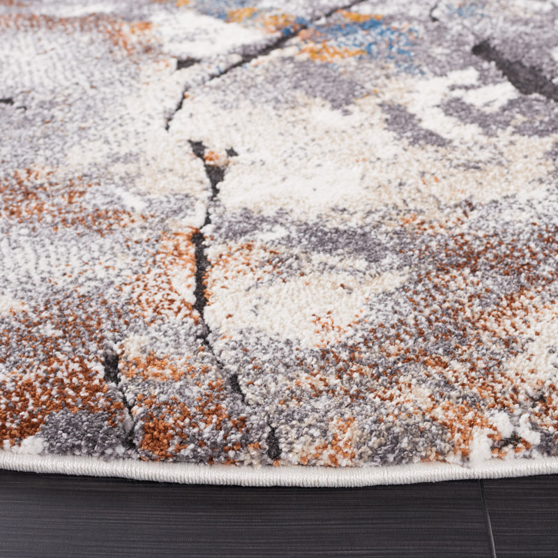 Tapis gris / ivoire Teit Shag 142, Rond 6 pi 7 po