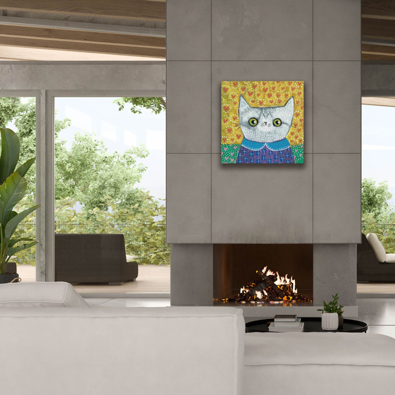 «Kooky Cat 2» par Melissa Averinos, art mural sur toile, H 26 po x l 26 po x P 1,5 po