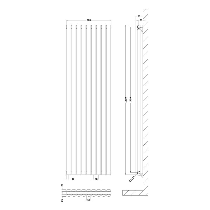 Revive Vertical Designer Radiator, Grey