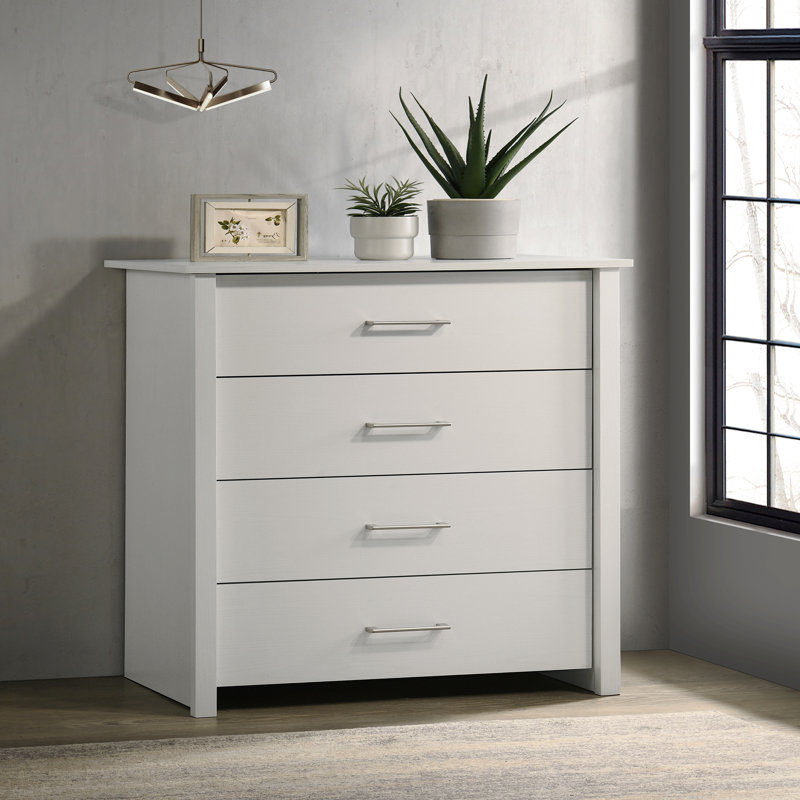 32"W White 4-Drawer Chest With Silver Handles, White