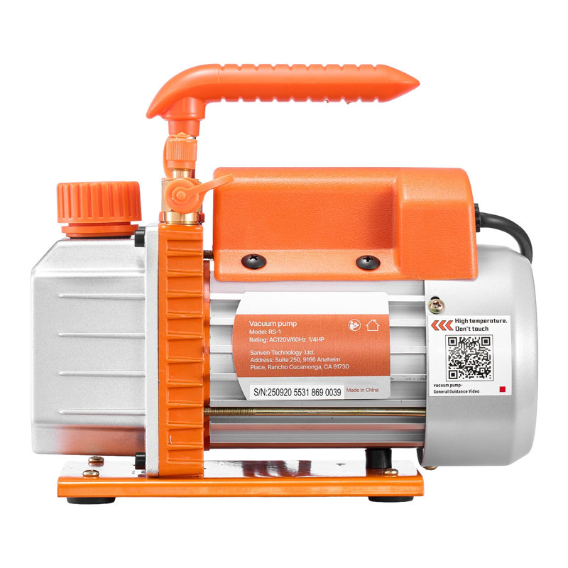 3.5 CFM 1/4 HP Single-Stage Rotary Vane Vacuum Pump for HVAC and Automotive AC Systems (R134a, R22, R410a) with Oil Included