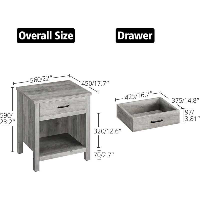 Ensemble de 2 tables de chevet Jazlee Grey