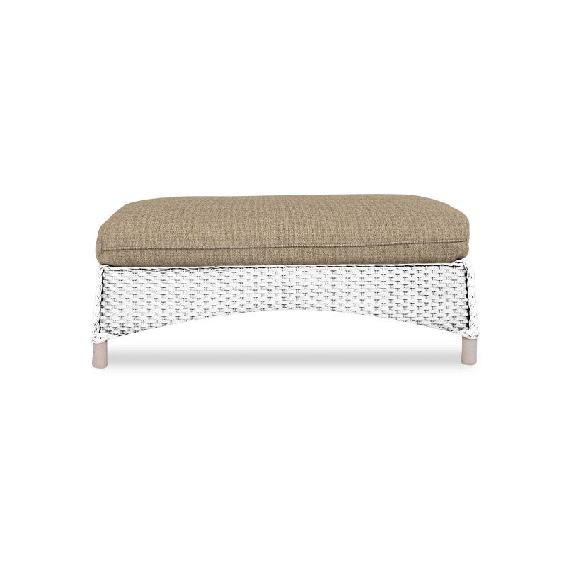 Mandalay Outdoor Ottoman, White, Rollo Linen