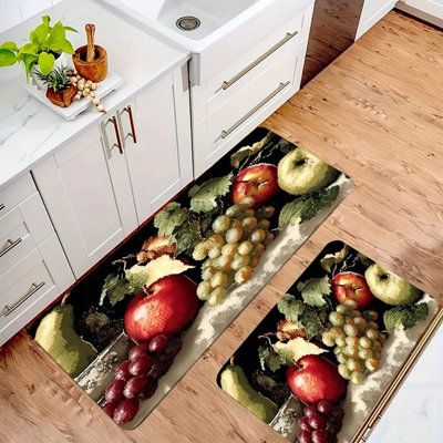 Black Vintage Fruit Kitchen Mats, 2-Piece Set for Farmhouse Dining Decor