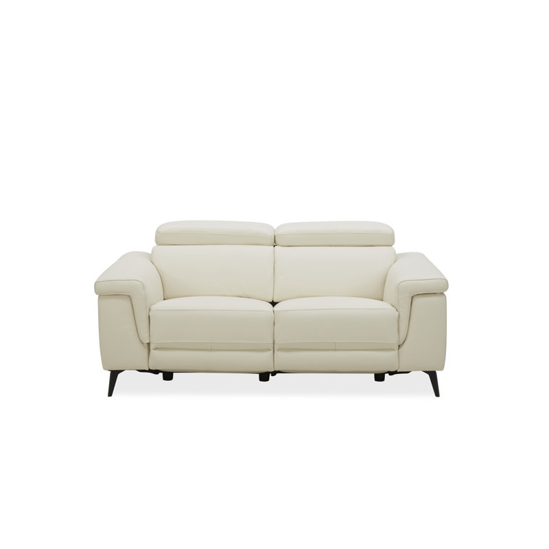 Causeuse inclinable en cuir véritable avec accoudoirs coussinés de 67 po Philippa, H 39 po x l 67 po x P 40 po, Ivoire ivoire