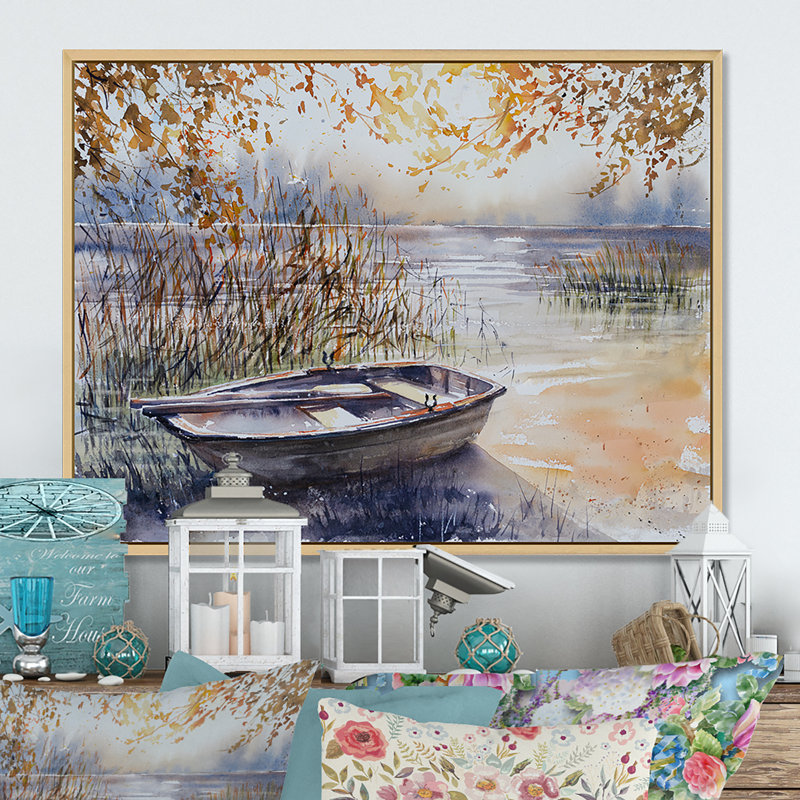 Bateau de pêche, reproduction d'art sur toile, paysage de rivière de pêche, H 12 po x l 20 po x P 1 po