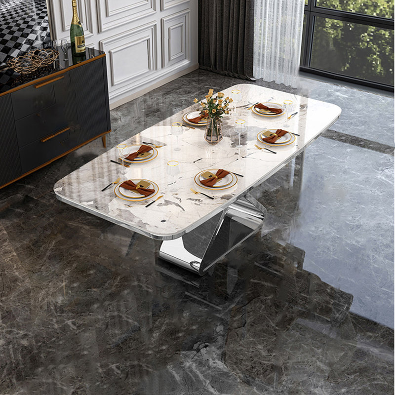 Arendine Metal Base Dining Table, White/Gray, 35.43" W x 70.87" L