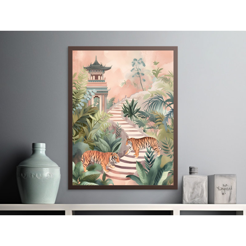 Tiger Wall Art, Jungle Print, Botanical Art, Asian Temple Decor, Animal Print, Nature Wall Decor, Framed Wall Art, Multiple Sizes