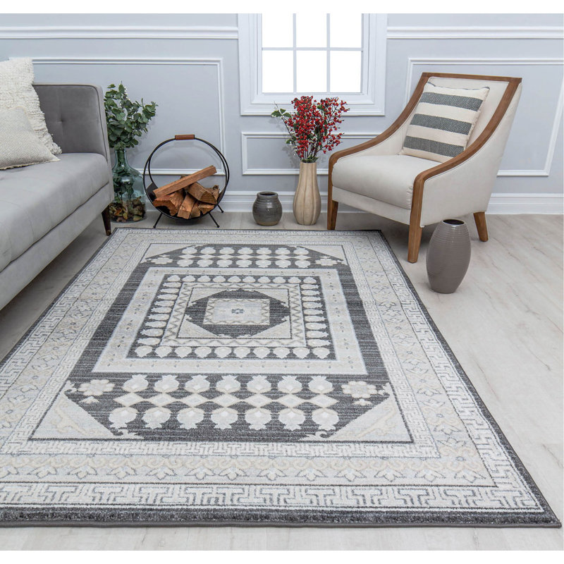 Tapis oriental gris / crème Roxy, Tapis de couloir de 2 pi 6 po x 8 pi