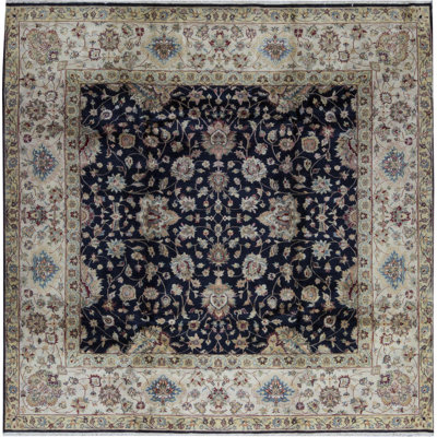 Tapis carré noir et brun de haute qualité noué à la main