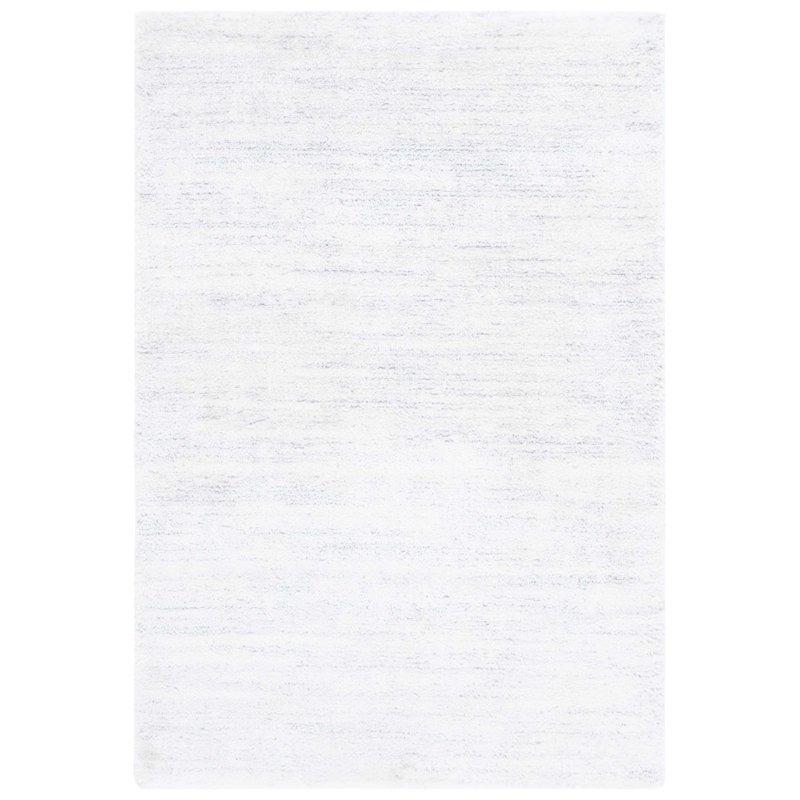 Tapis ivoire / gris clair en polyester tissé à la machine Idhika, Rectangle 9 pi x 12 pi