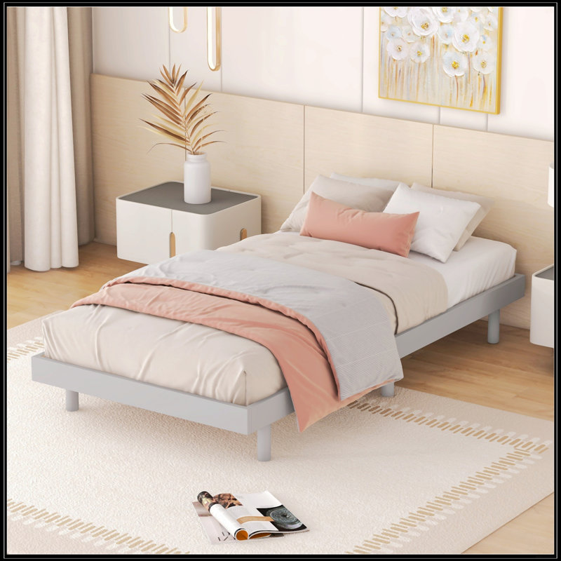 Modern Design Floating Platform Bed Frame, Gray, Twin