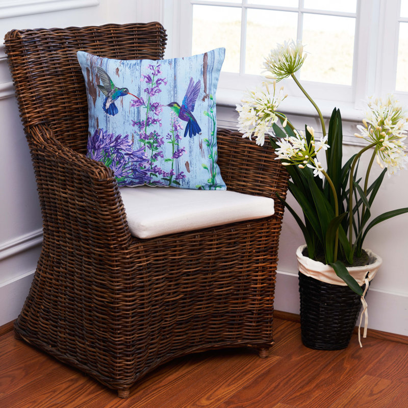 Hummingbird Paradise Blue and Purple Polyester Throw Pillow