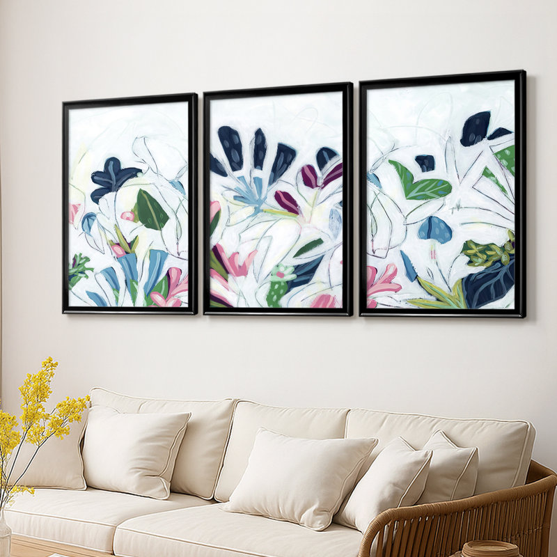 Tropical Trace III - Toile tendue avec châssis sur mesure - 3 pièces, Noir, H 21 po x l 30 po