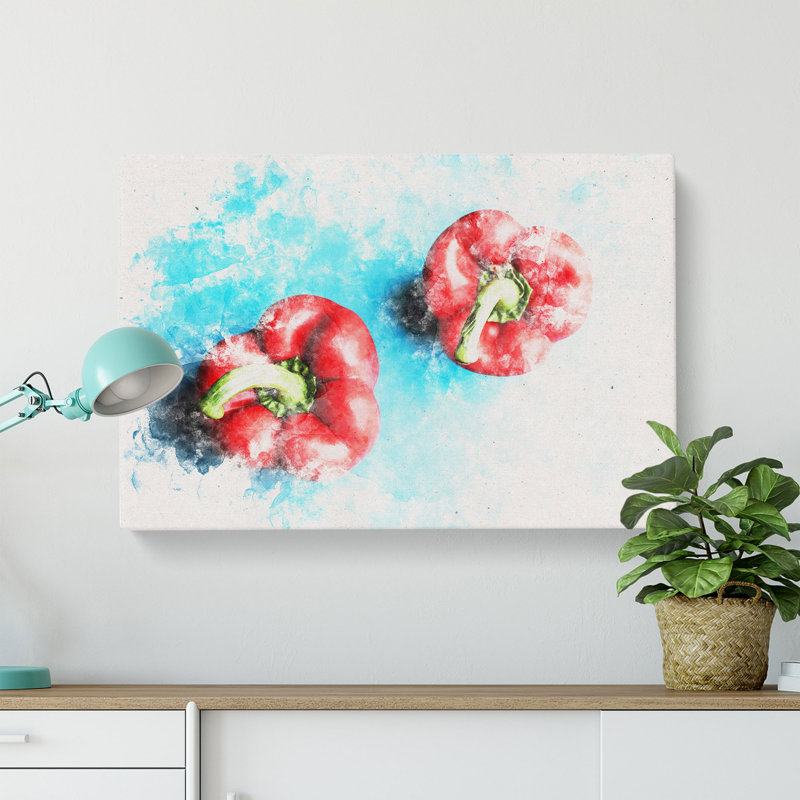Two Red Bell Peppers - Wrapped Canvas, 35cm H x 50cm W x 3cm D