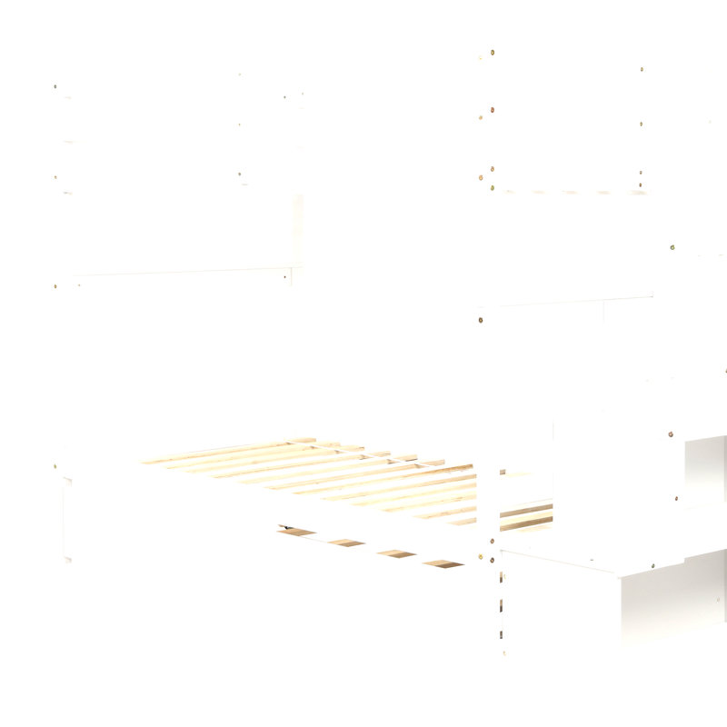 Lits simples superposés avec lit gigogne simple et fonction de rangement d'escalier de couleur blanche