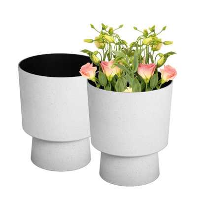 16.75" Modern Urn Outdoor Planters, Flower Pots for Outdoor Indoor Plants, 2-in-1 Design, White Terrazzo-Look
