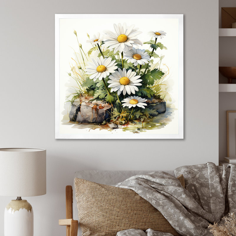 Fleur de marguerite sur pierre calme III - Art mural marguerite, Toile tendue, H 16 po x l 16 po x P 1 po