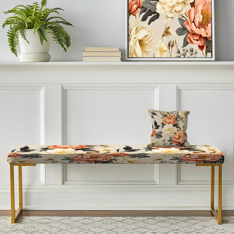 Banc floral rembourré or, Beige Orange Rustic Whispers