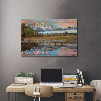 «Grand Tetons Reflection in Lake», parc national de Grand Teton, Wyoming I par Tim Fitzharris - impression sans cadre sur bois