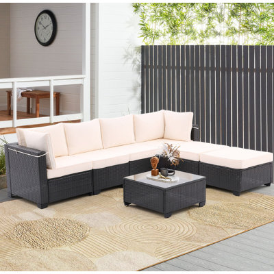 7 Pieces Outdoor Patio Furniture Set,Sectional Conversation Sofa Consisted Of Corner Chairs