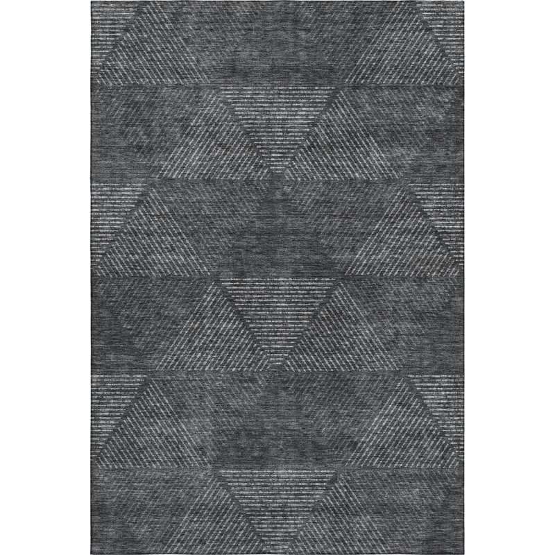Premium Machine Washable Prisco Charcoal Rug, Rectangle 2'6" x 3'10"