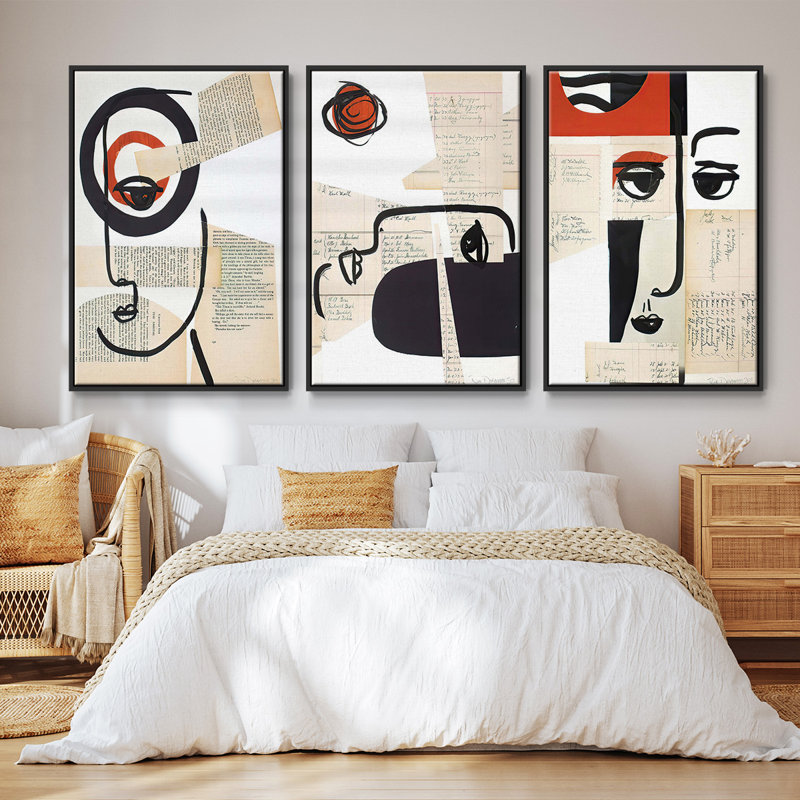 Les visages d'un siècle I 3 pièces, Noir, H 40 po x l 78 po