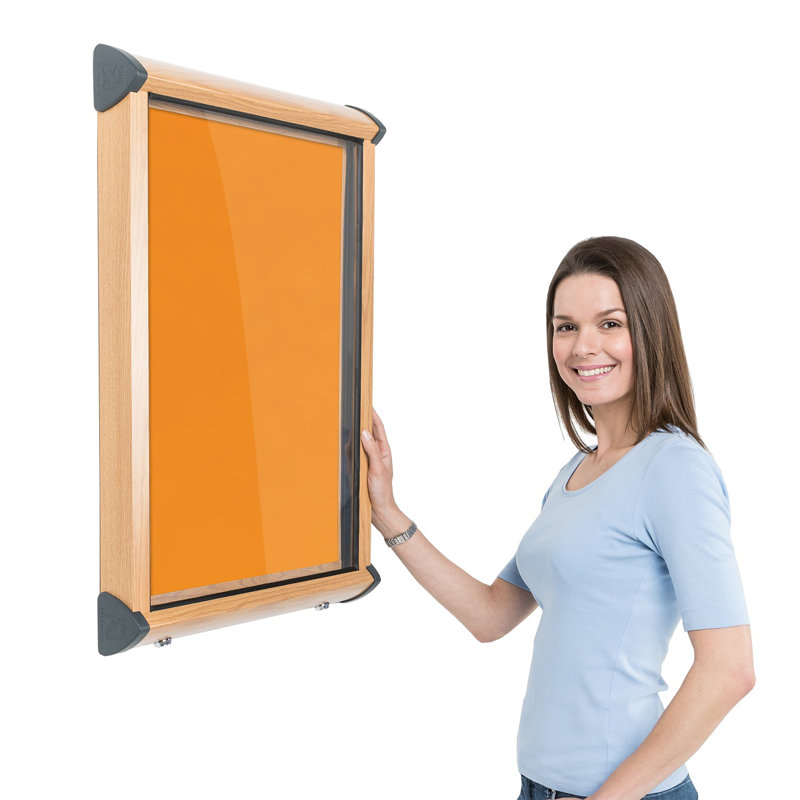 Shield Wood Effect Exterior Showcases Wall Mounted Bulletin Board, 75cm H x 53.7cm W, Orange