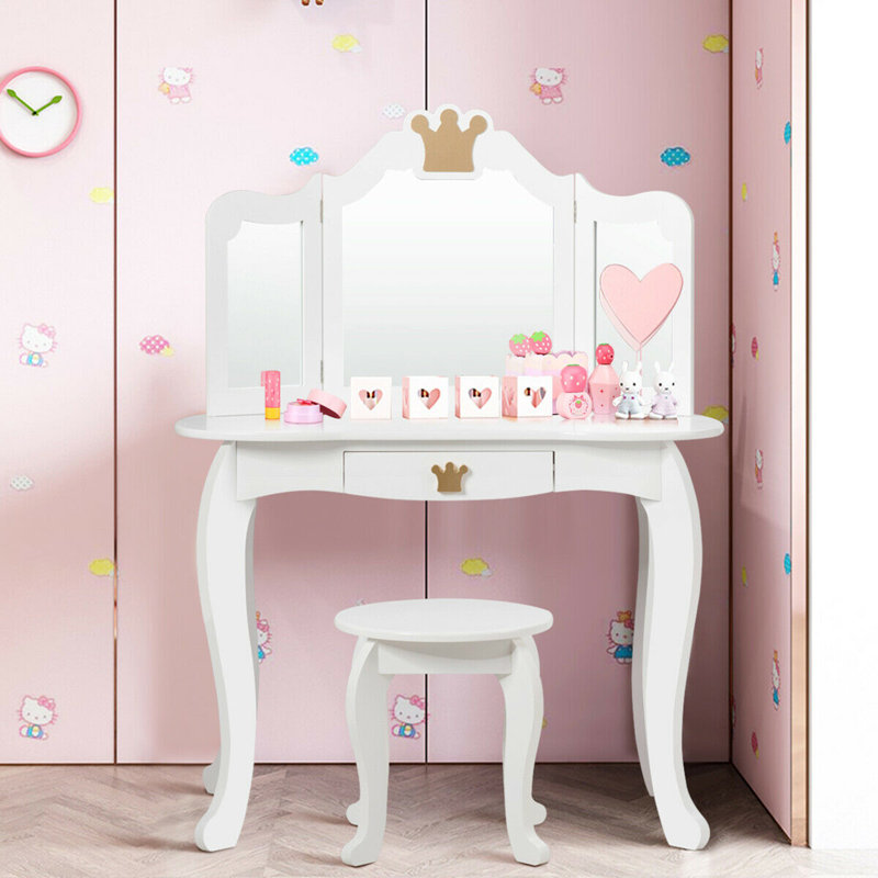 Midway Kids Vanity Set with Mirror, White