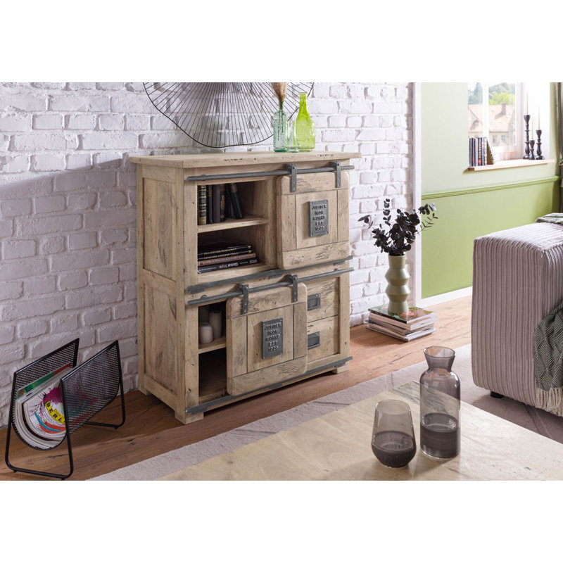 Railway 90cm Solid Wood Sideboard, Whitewash Lacquered