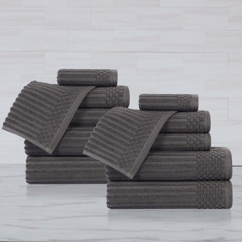 Ruvins 12 Piece 100% Cotton Towel Set, Charcoal