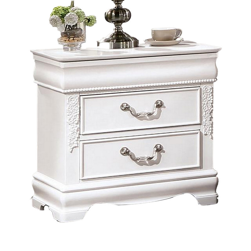 Aleci White and Nickel Solid Wood 2-Drawer Nightstand