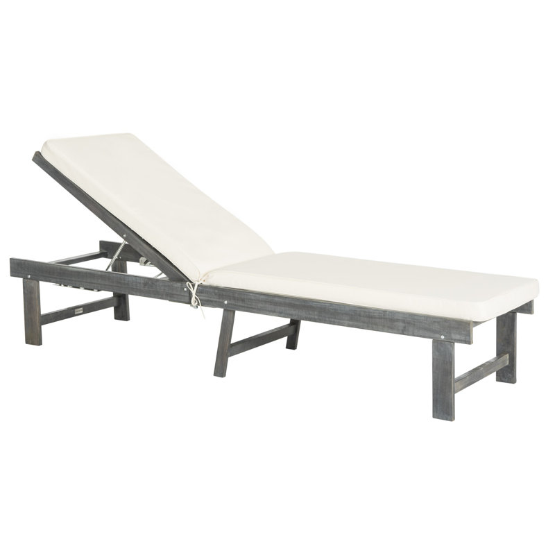 Matheny Outdoor Acacia Wood Chaise Lounge , Cushion Included, Gray