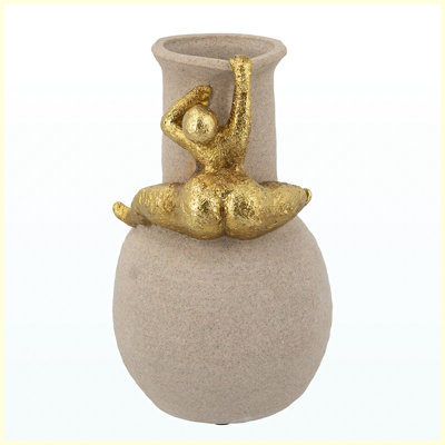 6.9x6.9x11.4 Inch Accent Vase with Abstract Gold Figurine, Modern Decorative Vase for Home