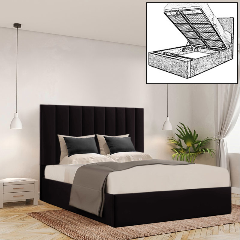 Besar Upholstered Ottoman Storage Bed, Black, Super King (6')