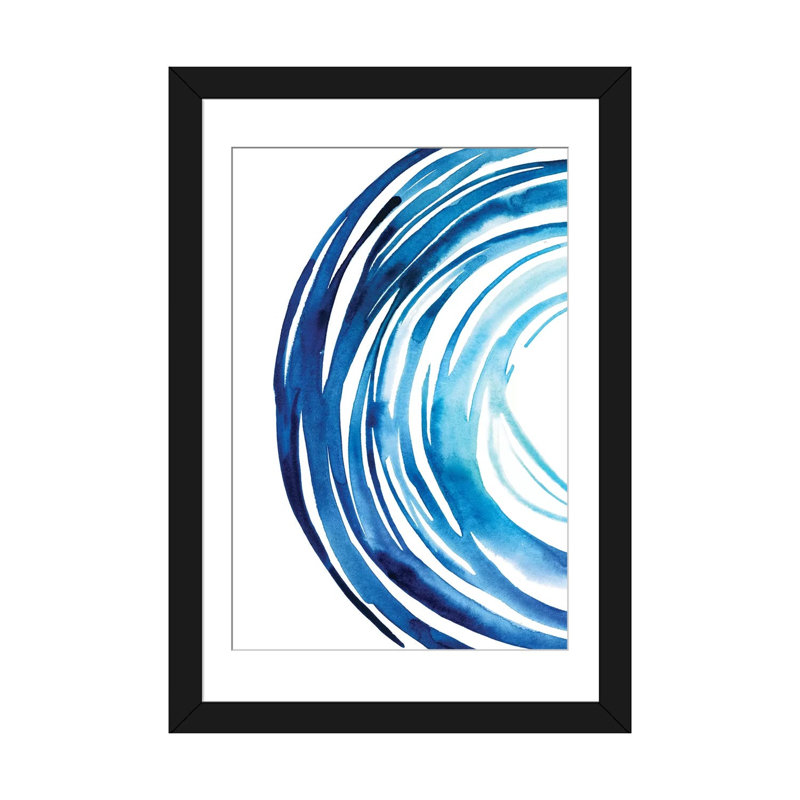 «Blue Vortex I», reproduction sur toile, H 24 po x l 16 po x P 1 po, Papier beaux-arts encadré noir, Blanc