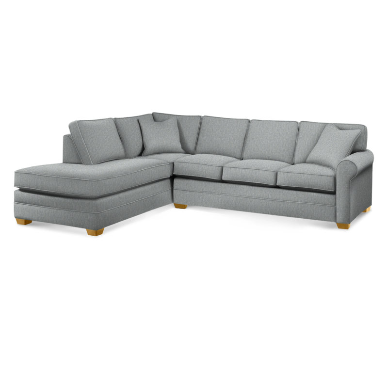 Bedford Upholstered Sectional, Light Blue Performance Fabric; 0851-55, Left Hand Facing, Honey Finish