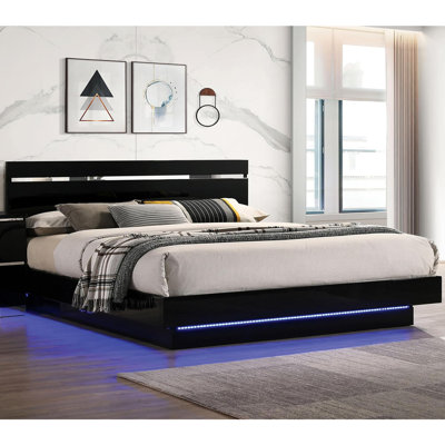Wooden  Bed With Embedded LED Light